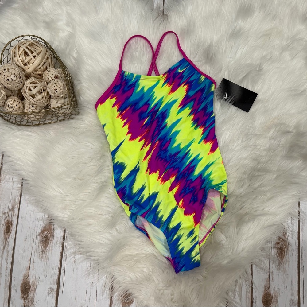 NWT Nike Girl's Immiscible Cross-Back One-Piece Swimsuit Size 12